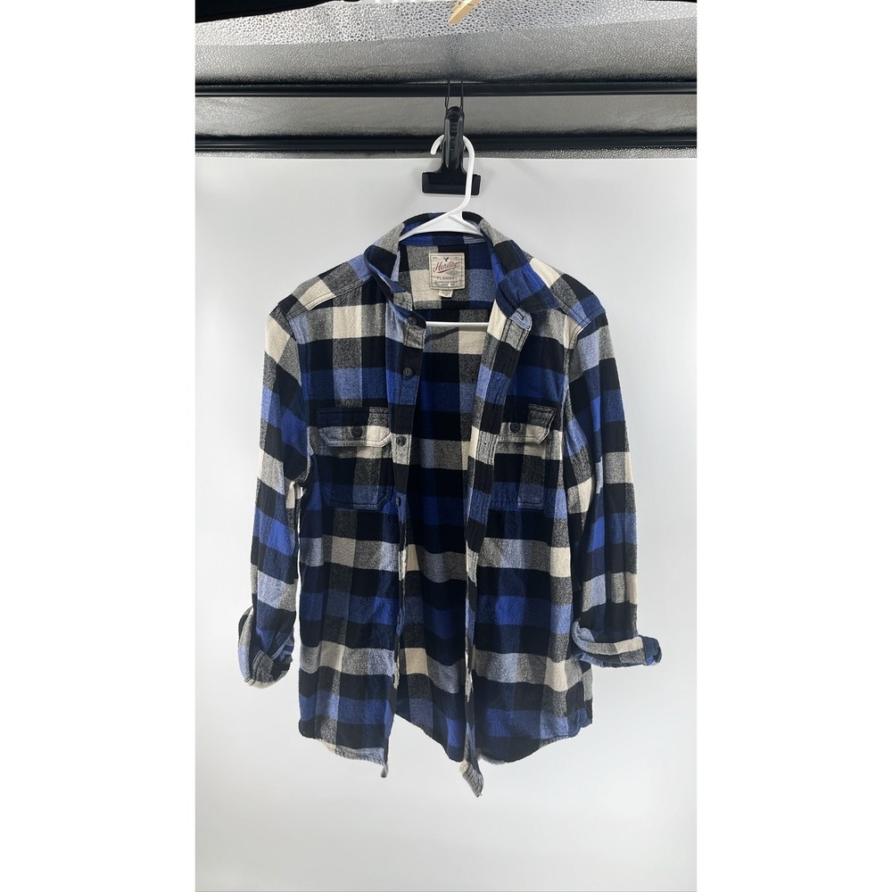 American Eagle Heritage Flannel Shirt Mens Medium Blue Black Buffalo Plaid Check
